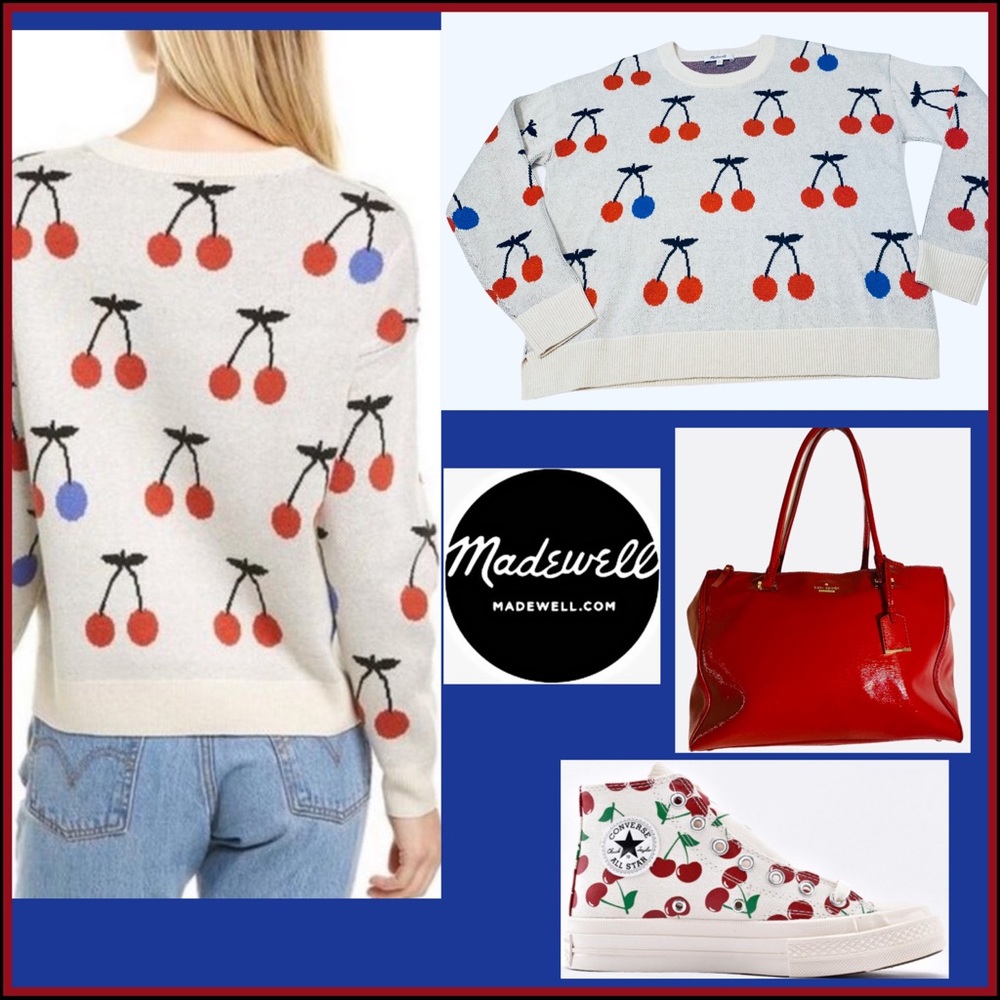 MADEWELL CHERRY JACQUARD PULLOVER SWEATER XS - Picture 3 of 14